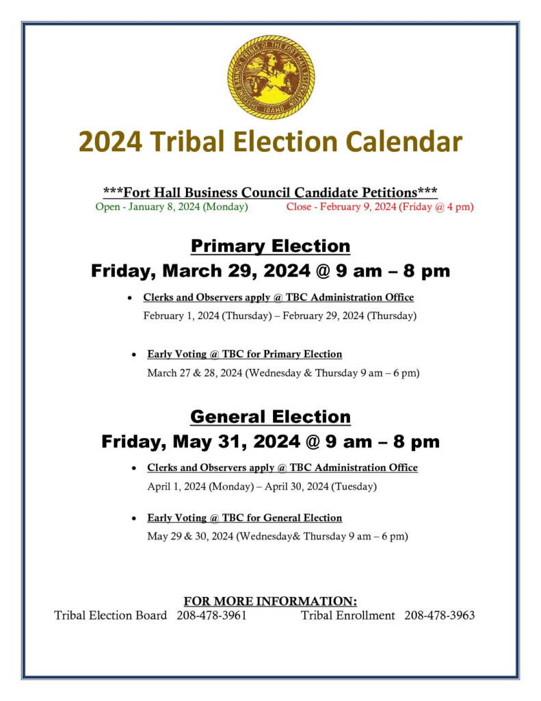 2024 Official SBT Election Calendar Shoshone Bannock Tribes