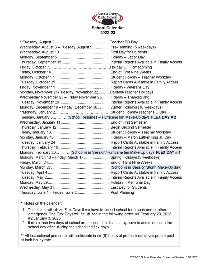 Alachua County Public Schools Calendar 2024 Holidays 