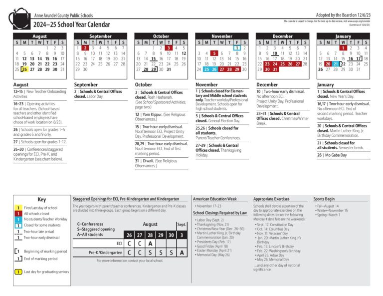 Anne Arundel County Public Schools Calendar 2024 2025 PDF