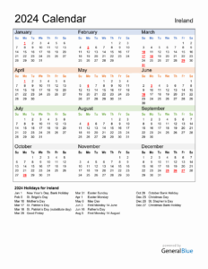 Annual Calendar 2024 With Ireland Holidays