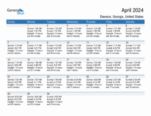 April 2024 Sunrise And Sunset Calendar For Dawson PDF Excel Word