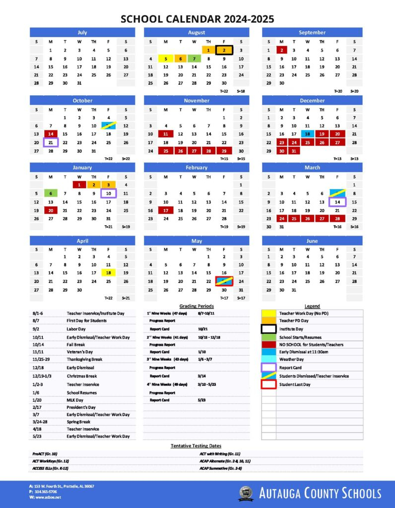 Autauga County Schools Calendar 2024 2025 In PDF