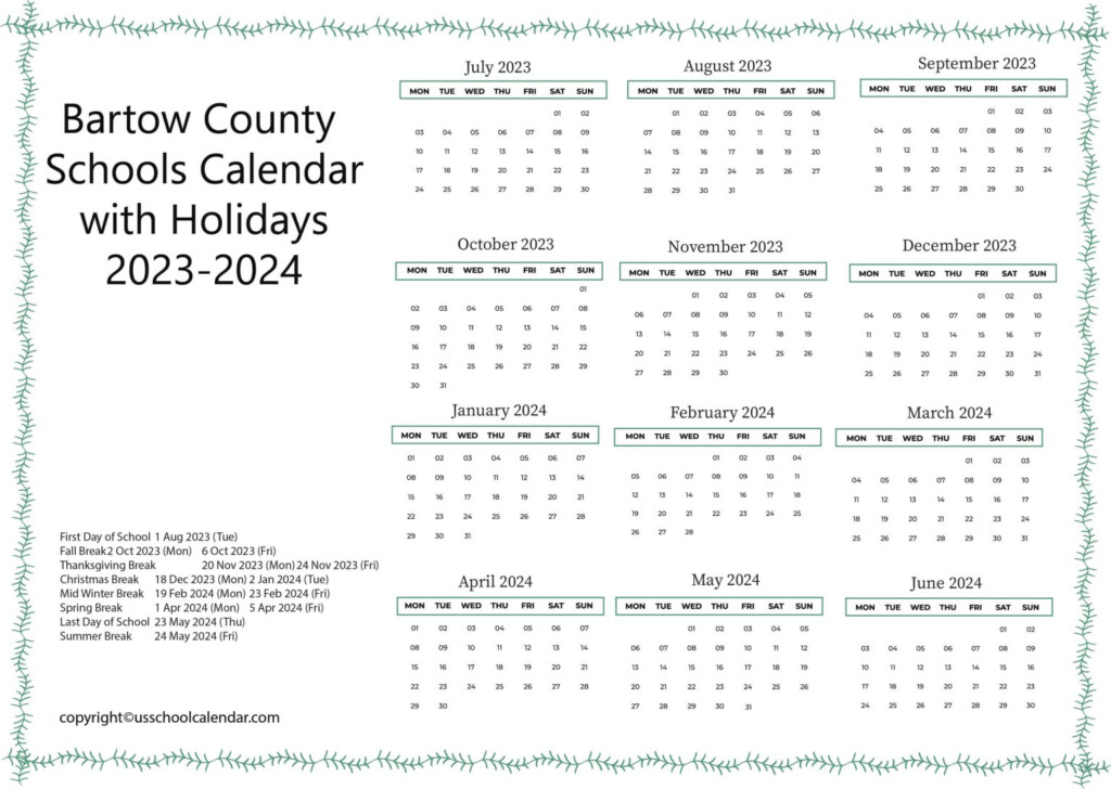 Bartow County Schools Calendar With Holidays 2023 2024