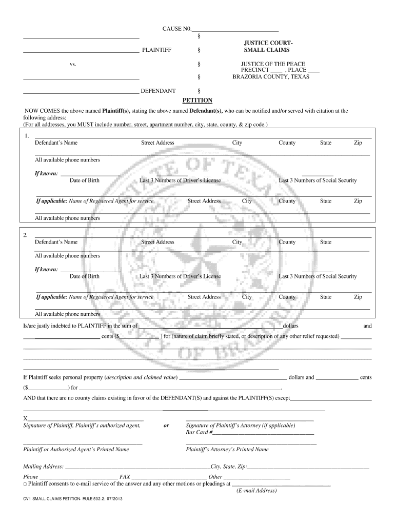 Brazoria County Small Claims Court 2013 2024 Form Fill Out And Sign 