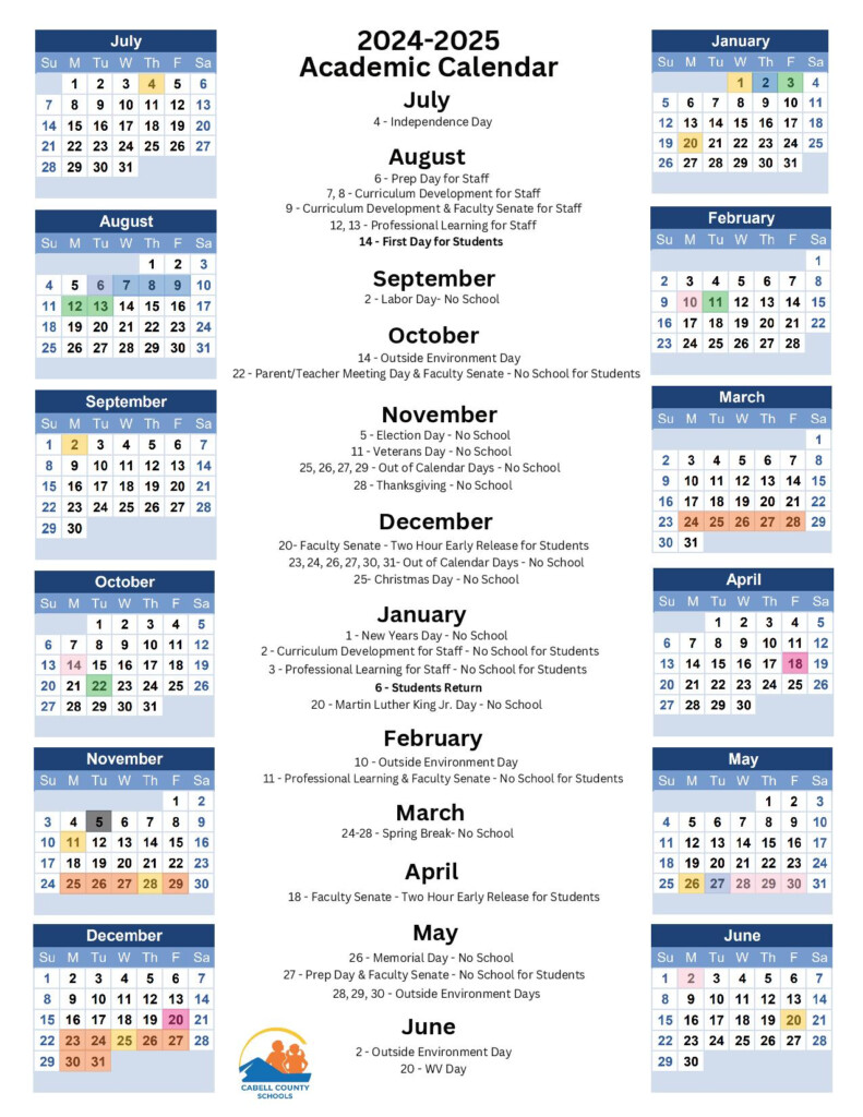 Cabell County Schools Calendar 2024 2025 PDF Holiday Dates