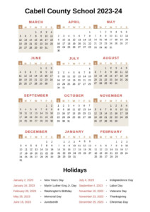 Cabell County Schools Calendar CCS 2023 24 With Holidays