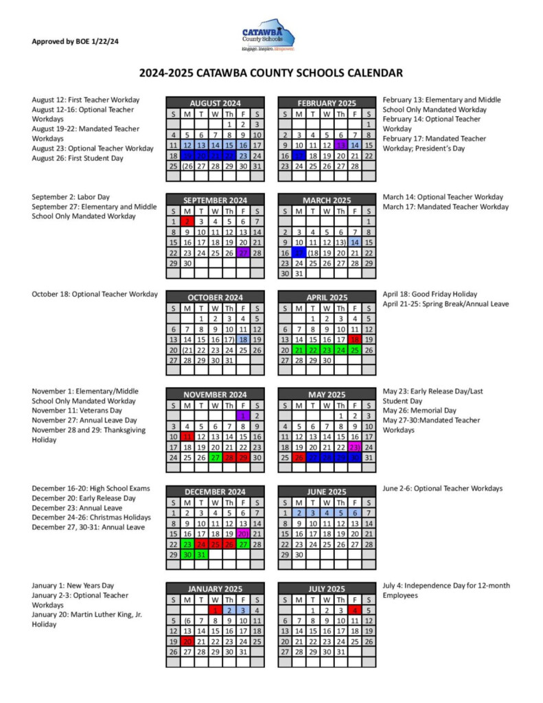 Catawba County Schools Calendar 2024 2025 Holiday Breaks 