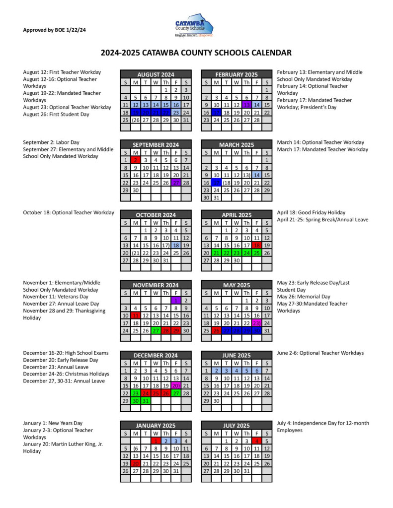 Catawba County Schools Calendar 2024 2025 In PDF Holidays