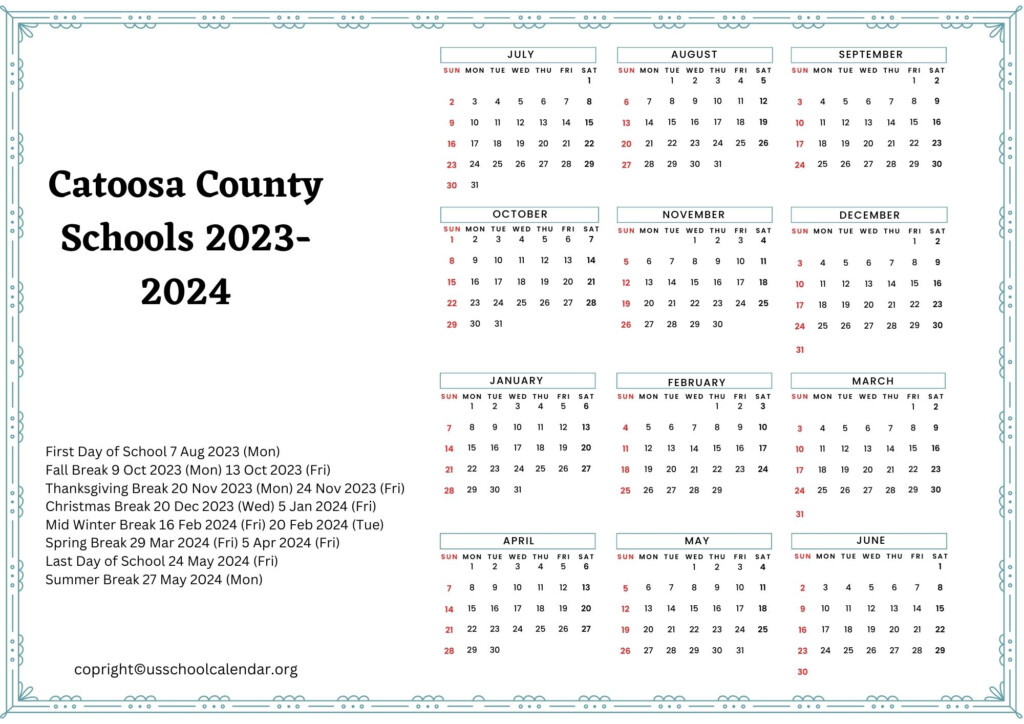 Catoosa County Schools Calendar With Holidays 2023 2024