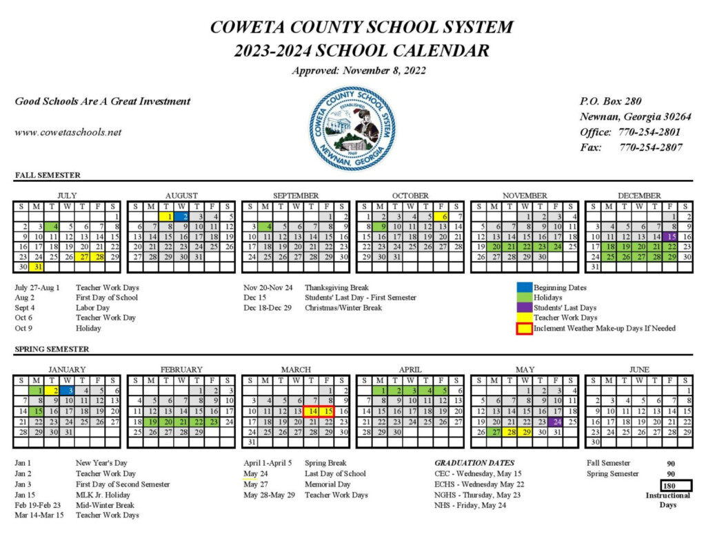 Coweta County Schools Calendar 2023 2024 In PDF