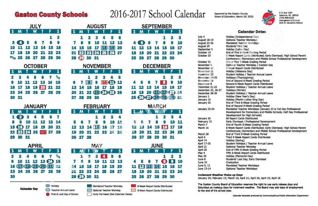 Gaston County Calendar CountyCalendars