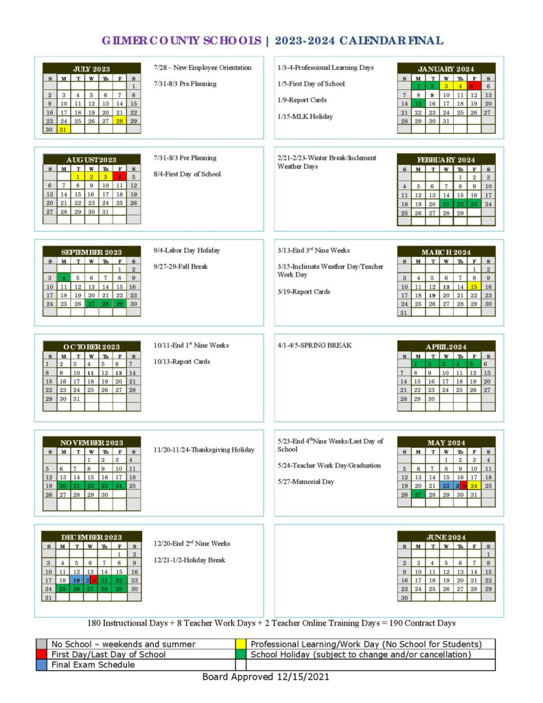 Gilmer County Charter Schools Calendar 2023 2024 In PDF School