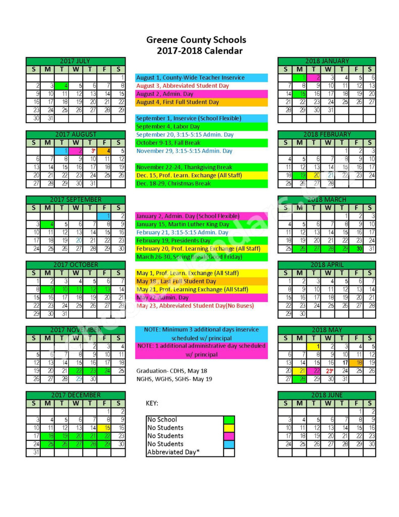 Greene County Schools Calendars Greeneville TN