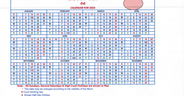 Jharkhand High Court Calendar 2024