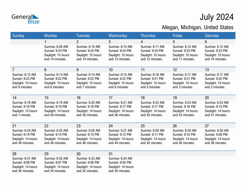 July 2024 Sunrise And Sunset Calendar For Allegan PDF Excel Word 