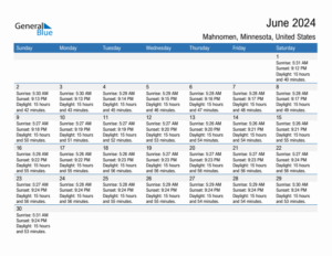 June 2024 Sunrise And Sunset Calendar For Mahnomen PDF Excel Word