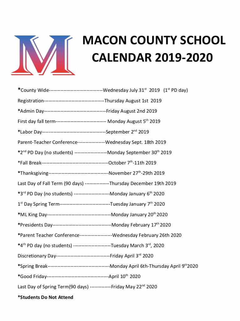 Macon County School Calendar 2024 Schoolcalendars