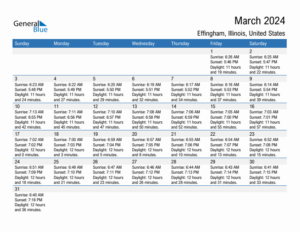 March 2024 Sunrise And Sunset Calendar For Effingham PDF Excel Word