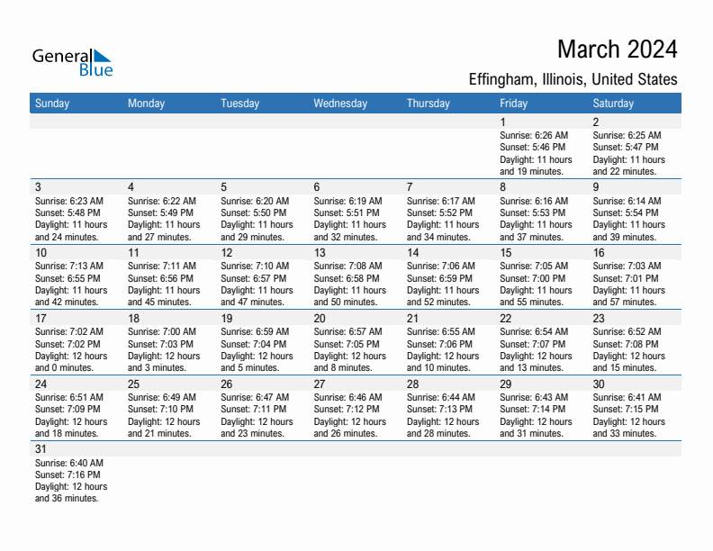 March 2024 Sunrise And Sunset Calendar For Effingham PDF Excel Word