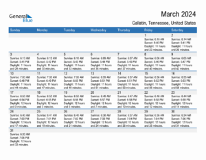 March 2024 Sunrise And Sunset Calendar For Gallatin PDF Excel Word