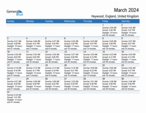 March 2024 Sunrise And Sunset Calendar For Heywood PDF Excel Word