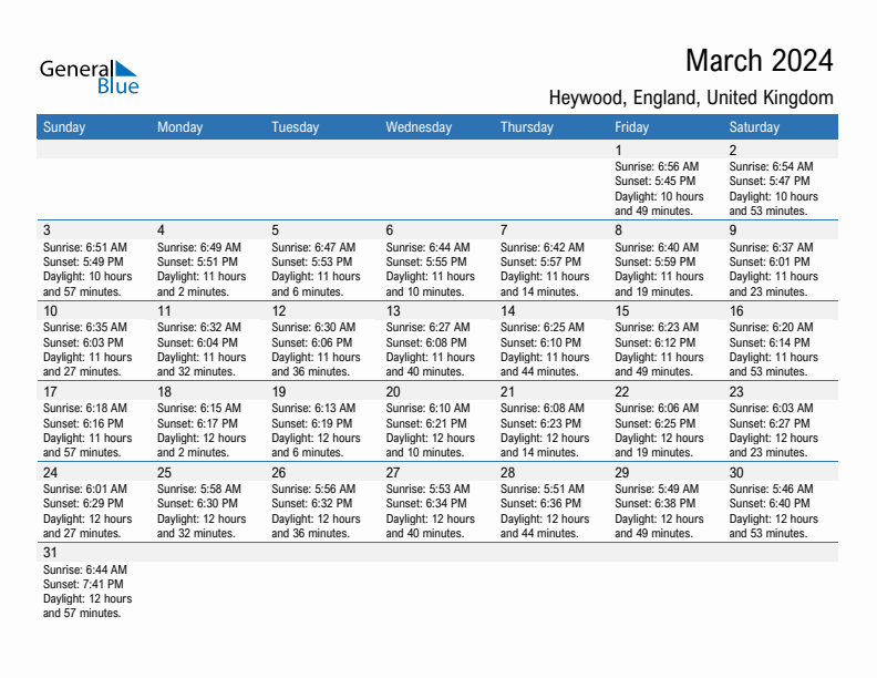 March 2024 Sunrise And Sunset Calendar For Heywood PDF Excel Word