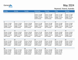 May 2024 Sunrise And Sunset Calendar For Heywood PDF Excel Word