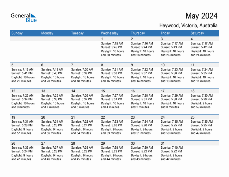 May 2024 Sunrise And Sunset Calendar For Heywood PDF Excel Word 