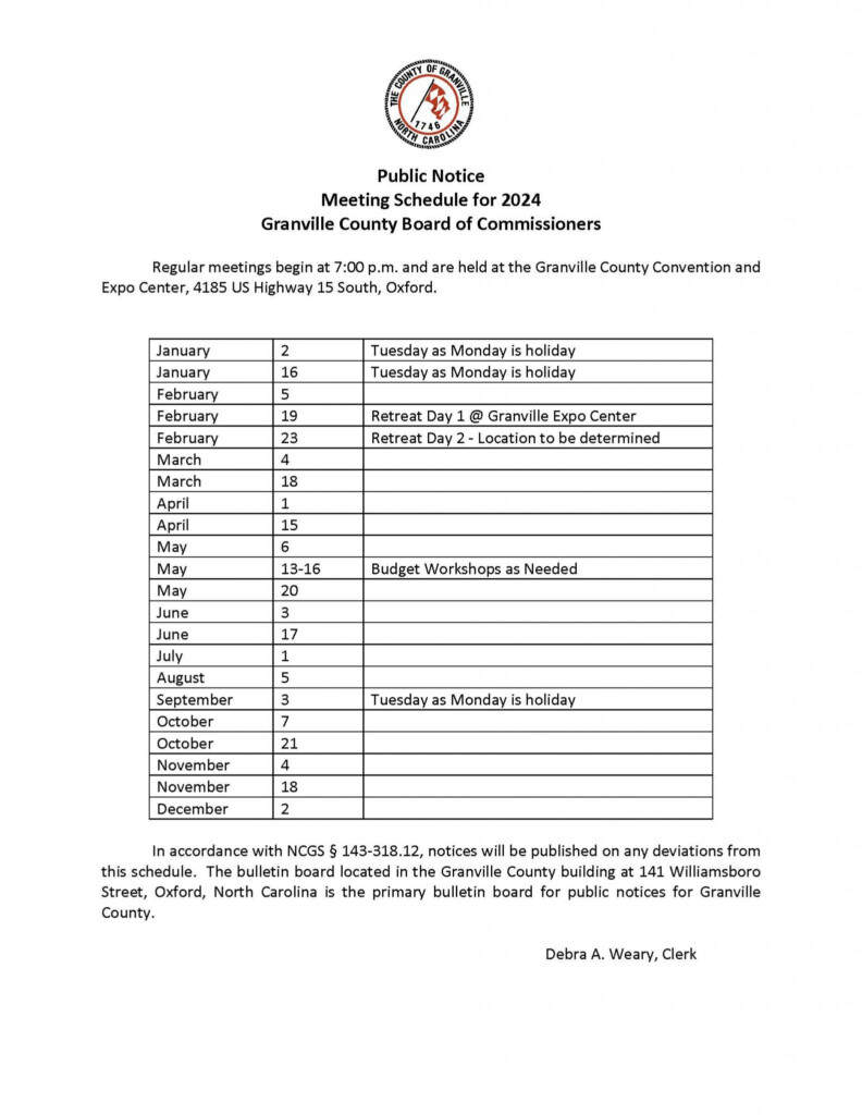 Notice Of Board Of Commissioners Meeting Dates 2024 Calendar Year 