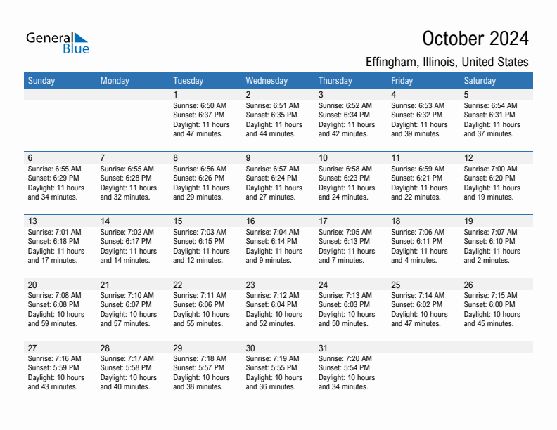 October 2024 Sunrise And Sunset Calendar For Effingham PDF Excel Word 