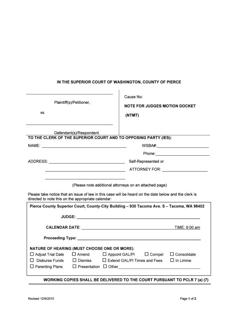 Pierce County Superior Court S 2010 2024 Form Fill Out And Sign 