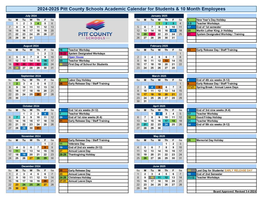 Pitt County Schools Calendar 2024 2025 Academic Year 