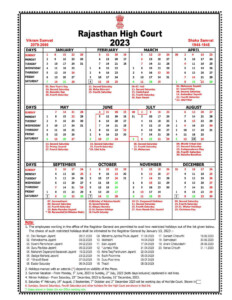 Rajasthan High Court Holiday 2023 2023