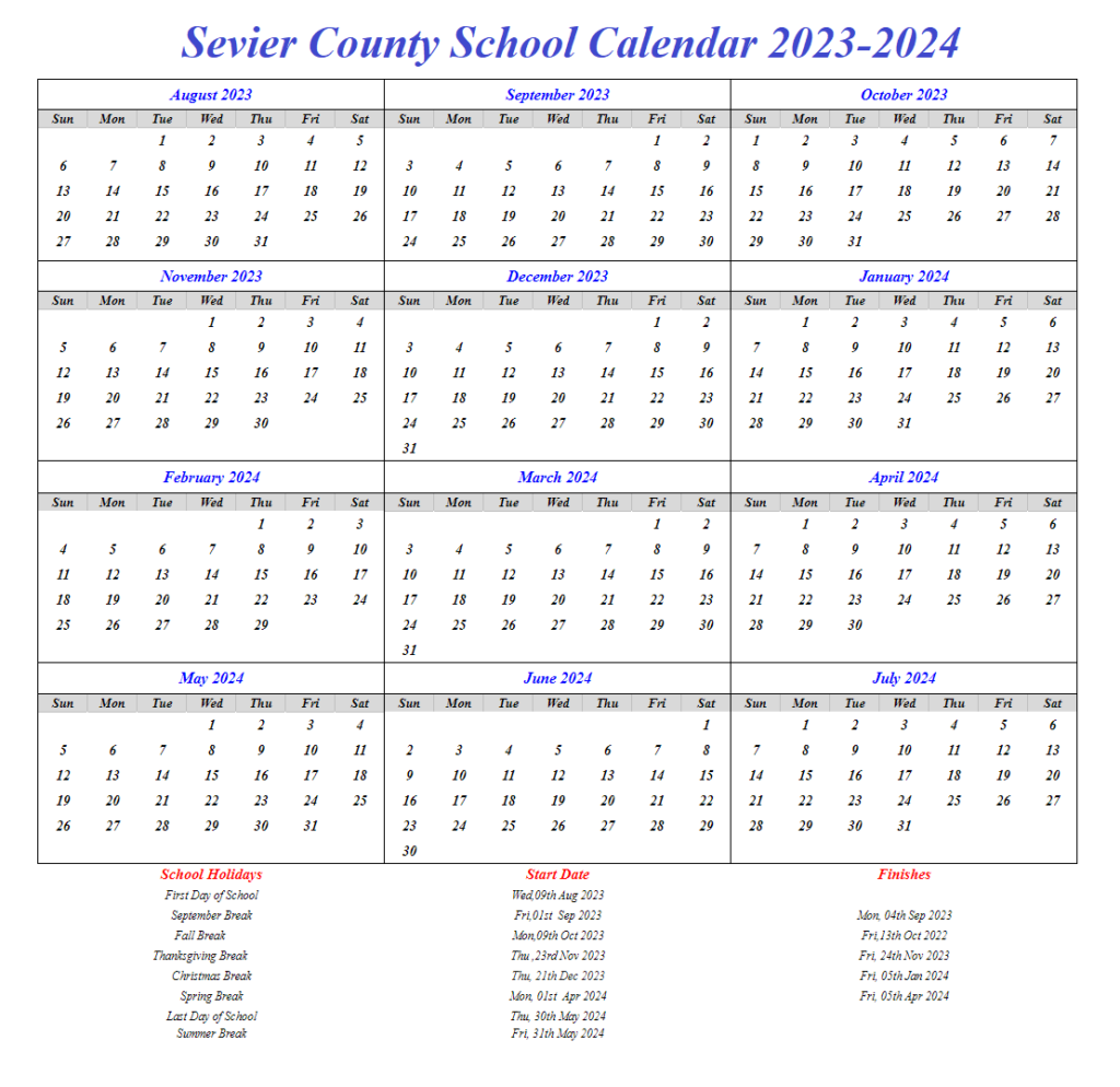 Sevier County School Calendar 2023 2024 My School District Calendar