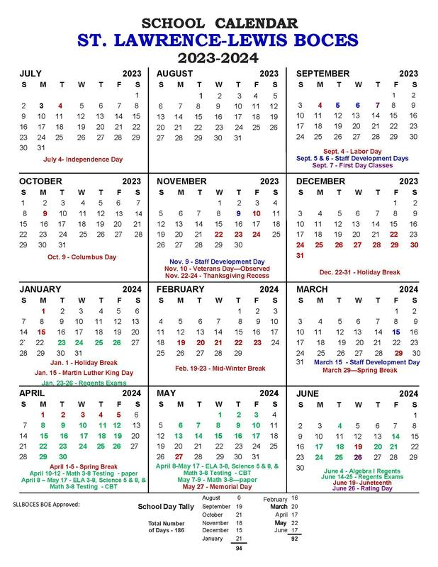 St Lawrence Lewis Counties 2023 24 School Calendar St Lawrence 