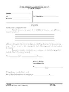 Summons Cobb Superior Court 2017 2024 Form Fill Out And Sign