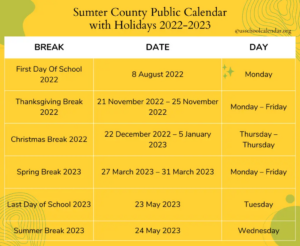 Sumter County Public Calendar With Holidays 2022 2023