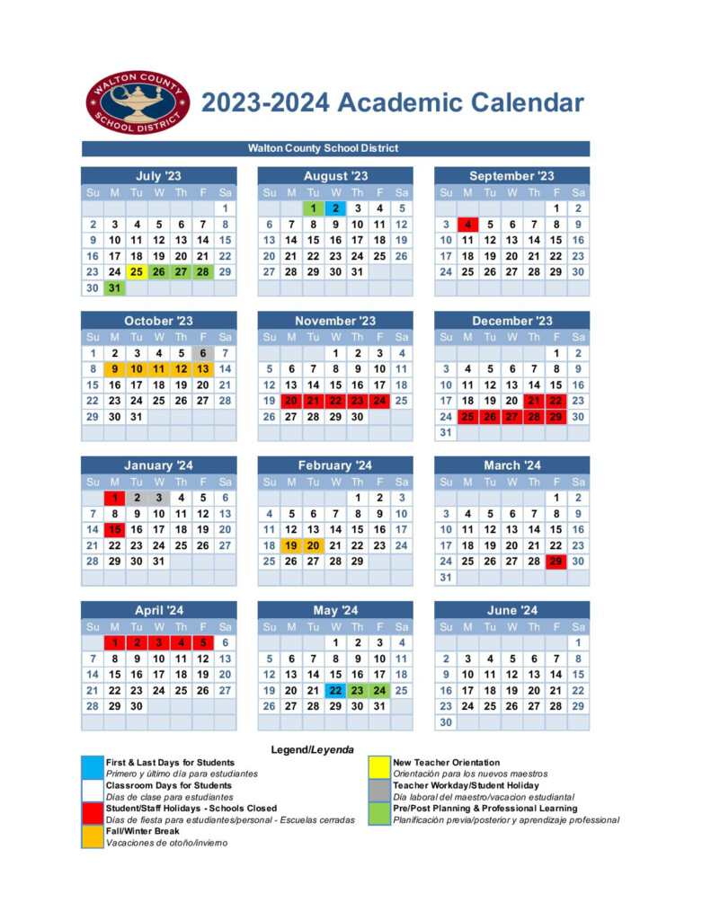 Walton County School District Calendar 2023 2024 In PDF