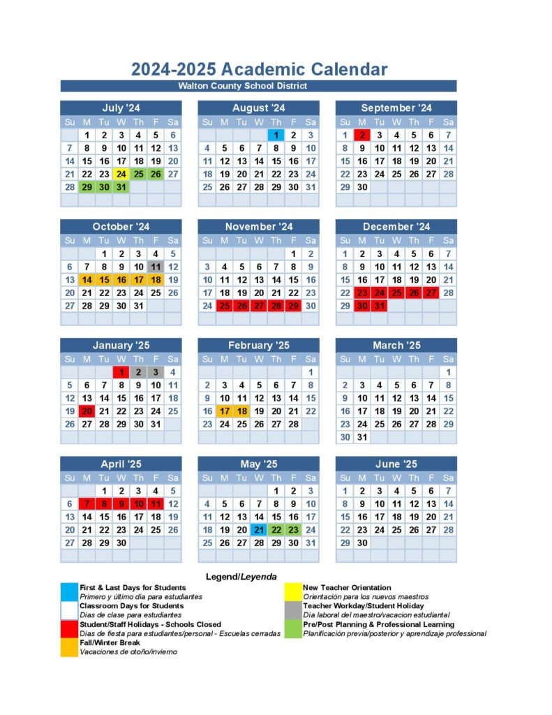 Walton County School District Calendar 2024 2025 In PDF