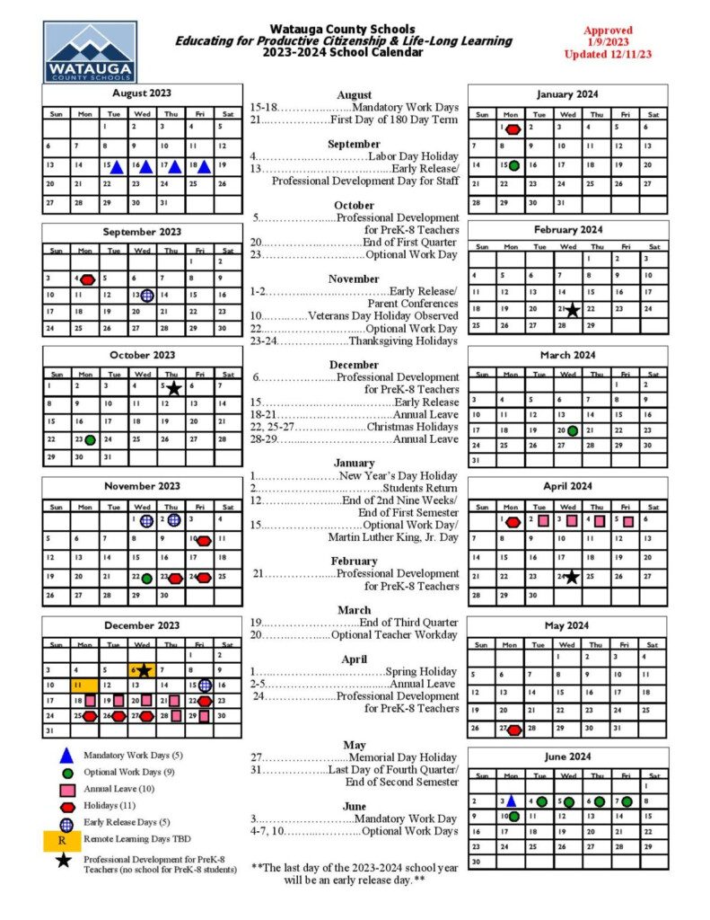 Watauga County Schools Calendar 2023 2024 In PDF